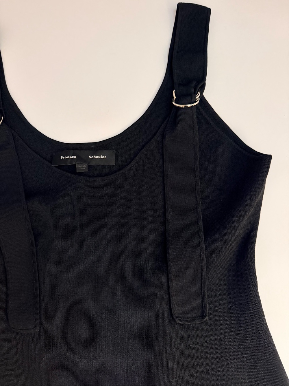 PROENZA SHOULER Black Scoop Neck Tank Wide Strap Ring Detail Knit Size L